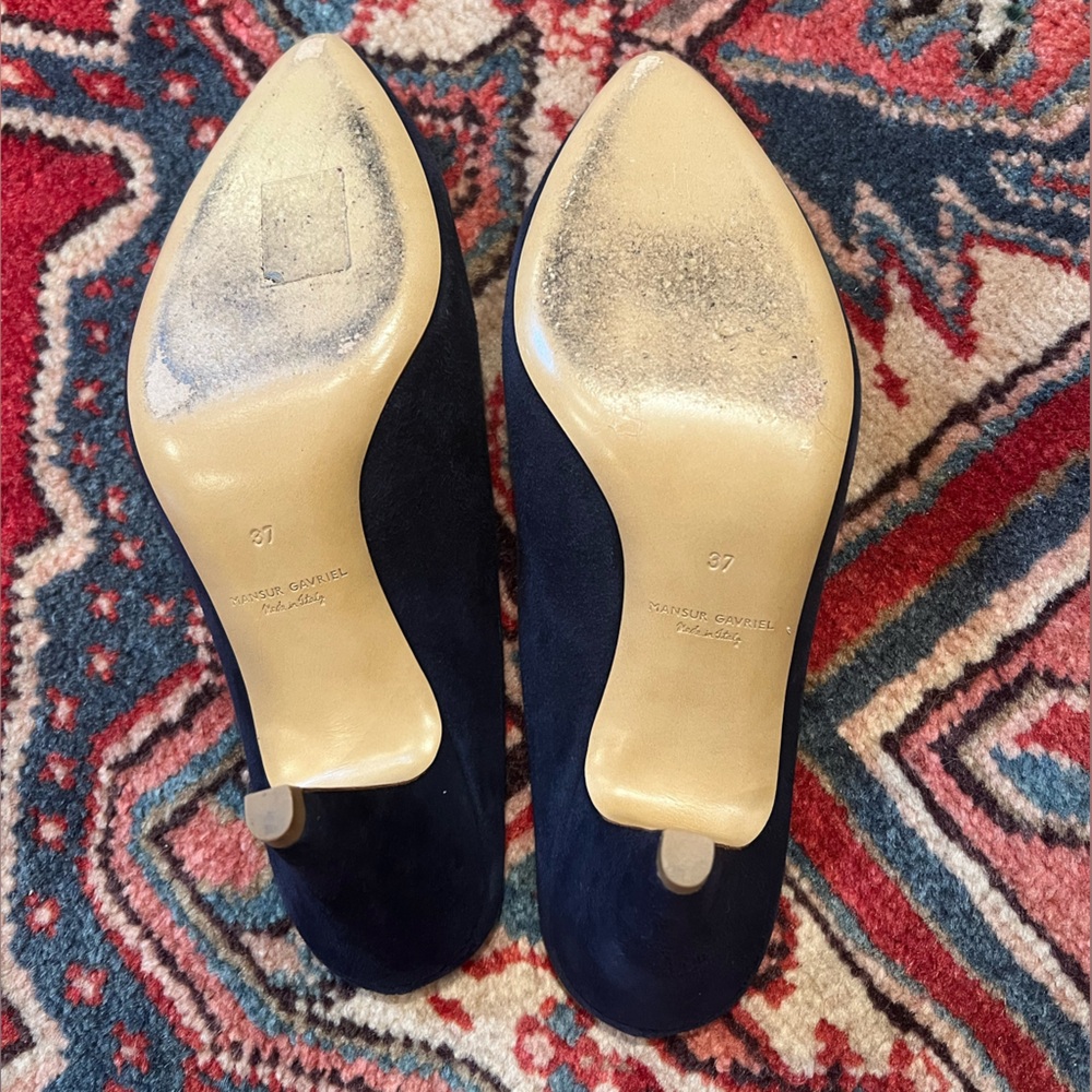 Mansur Gavriel Navy Blue Suede Slipper Heels— Womens 37 - Picture 6 of 9